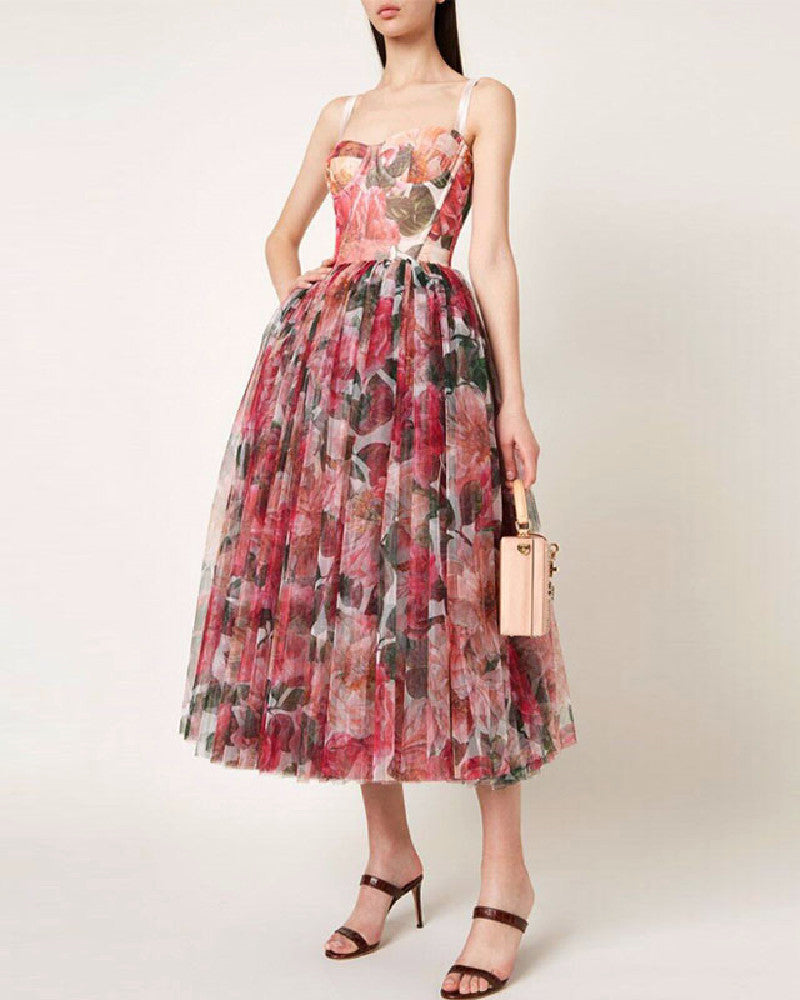 kaileigh maxi dress Kayleigh DOLCE & GABBANA Camellia-Print Tulle Bustier Midi Dress –  fashionmallonline.com