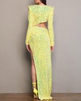 Joanna Sequin Maxi Dress-Yellow