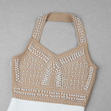 Cornelia Pearl Halter Bandage Dress - Beige