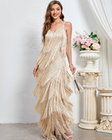 Alina layered fringe maxi dress — front view