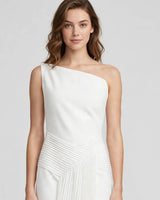 Aria Asymmetric Shoulder Pleated Midi Dress