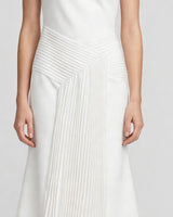 Aria Asymmetric Shoulder Pleated Midi Dress
