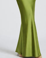 Flowing satin skirt detail
