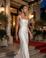 Calanthe ivory satin maxi dress – evening gala hotel entrance