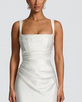 Square neckline and wide tapered strap detail
