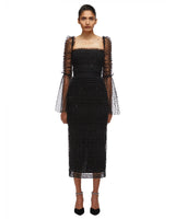 Cara black polka-dot mesh bell-sleeve midi dress — product front
