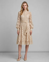 Elodie Lace Lantern-Sleeve Midi Dress