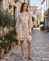 Elodie Lace Lantern-Sleeve Midi Dress