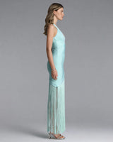 Evie mint deep-V fringe bandage maxi dress side view