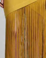 Close-up of long fine fringe skirt