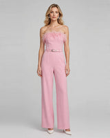 Farrah Feather-Trim Wide-Leg Jumpsuit