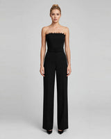 Farrah Feather-Trim Wide-Leg Jumpsuit