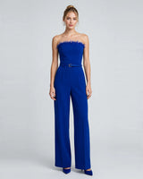 Farrah Feather-Trim Wide-Leg Jumpsuit