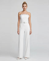Farrah Feather-Trim Wide-Leg Jumpsuit