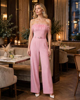 Farrah Feather-Trim Wide-Leg Jumpsuit