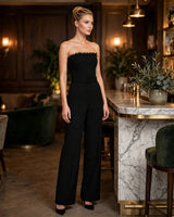 Farrah Feather-Trim Wide-Leg Jumpsuit