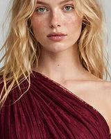 Gathered lace shoulder drape detail