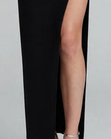 Thigh-high slit detail