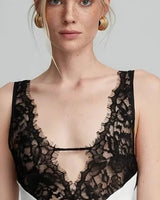 Lace deep-V neckline detail