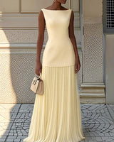 Hadley lemon boat neck maxi dress supplier front view