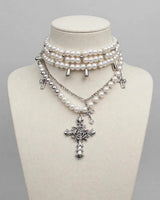 Juliet layered pearl cross necklace — studio