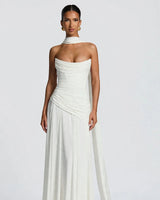Kensington ivory cowl corset maxi dress, front studio view