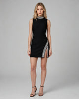 Keira black crystal-collar bandage mini dress — studio front