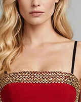 Straight neckline with gold woven trim detail