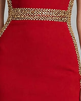 Gold woven waist trim detail