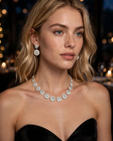 Lucia diamante halo necklace and earring set — worn