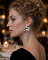 Luna crystal cascade drop earrings — worn