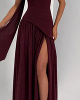 Corset bodice and asymmetric pointed hem detail