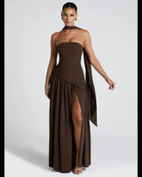 Maliyah plum brown maxi dress, supplier front view