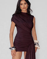 High draped neckline detail