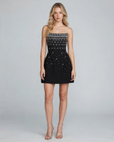 Maren black strapless crystal mini dress — studio front