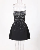 Maren black strapless crystal mini dress — product front view