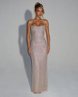 Mirabella nude strapless crystal maxi dress – studio front