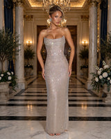 Mirabella nude crystal maxi dress – ballroom entrance
