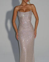 Mirabella nude strapless maxi dress – front view