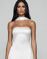 Matching ivory satin neck scarf detail