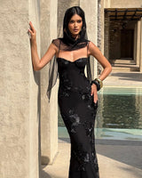 Nefertiti black floral maxi dress – front view
