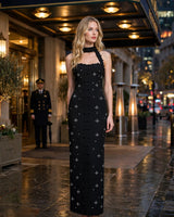 Nadia halter pearl bandage maxi dress — evening arrival