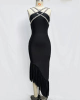 Nyla black crystal cross-strap bandage maxi dress product front on mannequin