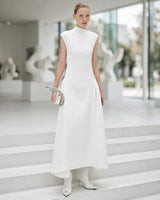 Paloma white high-neck pleated maxi dress — art gallery steps