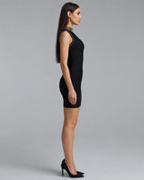 Paola gold-bead collar bandage mini dress, side view