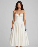 Prim ivory bow corset midi dress, front studio view