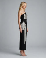 Roma black one-shoulder silver tassel bandage maxi dress side view