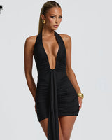 Rosetta black plunge mini dress, supplier front view