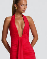 Plunge halter neckline detail