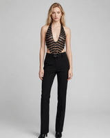 Sasha black crystal chain halter top — studio front